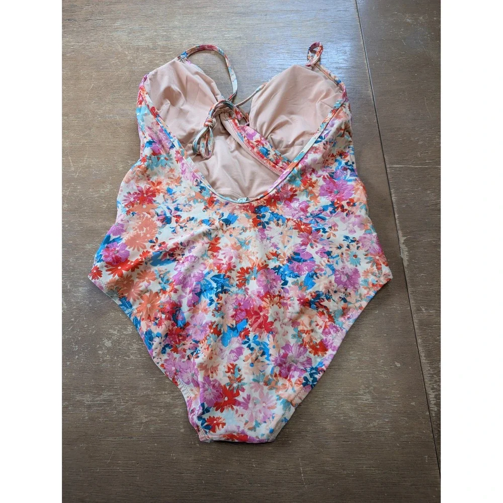 J. Crew Womens Floral Ruched Wrap Halter One Piece Swimsuit Multicolor medium M